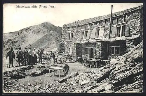 AK Diavolezzahütte mit Besuchern und Mont Pers