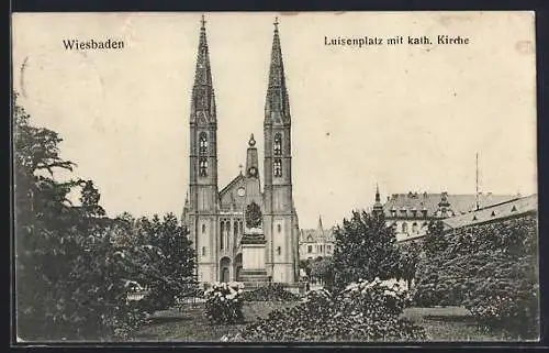 AK Wiesbaden, Luisenplatz mit katholischer Kirche