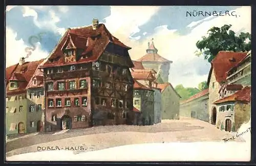 Künstler-AK Nürnberg, Dürer-Haus mit Strassenpartie