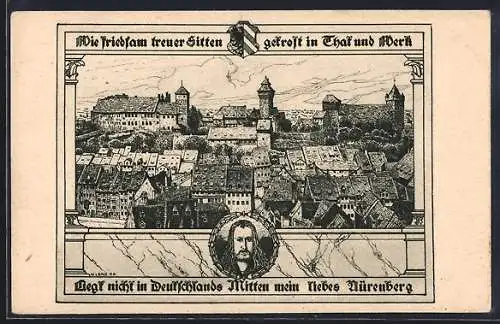 Künstler-AK Nürnberg, die Burg zu Nürnberg, Dürer-Portrait