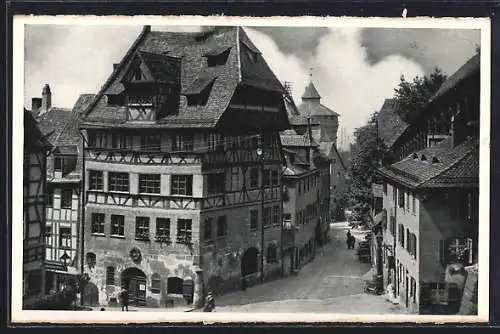 AK Nürnberg, Albrecht-Dürerhaus mit Strassenpartie