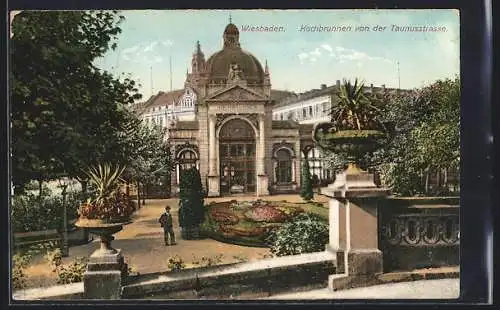 AK Wiesbaden, Kochbrunnen von der Taunusstrasse