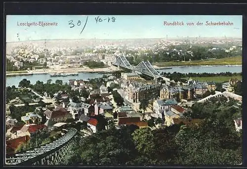 AK Dresden-Blasewitz, Rundblick von der Schwebebahn mit Brücke