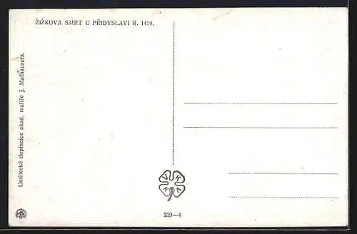 AK Zizkova smrt u Pribyslavi R. 1424, Mann liegt auf den Sterbebett