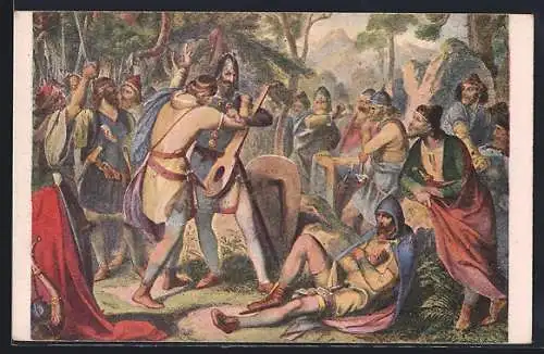 Künstler-AK J. Hellich, Záboj a Slavoj, Minerva Praha