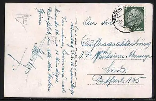 AK Bruck a.d. Leitha, Ortsansicht, Schloss Prugg, Bruckneudorf mit Kriegerdenkmal
