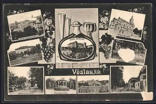 AK Vöslau, Hotel Bellevue, Hotel Zwierschütz, Waldvillen