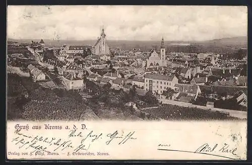 AK Krems a. d. D., Panoramablick auf den Ort