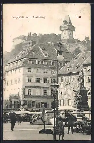 AK Graz, Hauptplatz mit Schlossberg