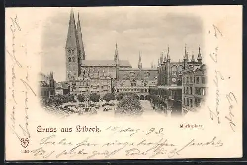 AK Lübeck, Marktplatz mit Kirche