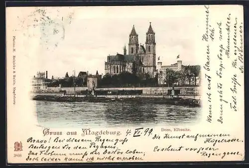 AK Magdeburg, Elbpartie mit Blick auf den Dom