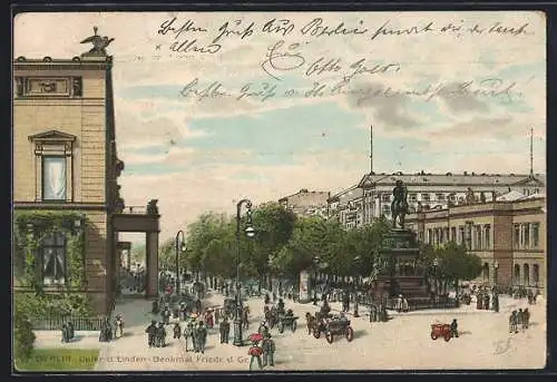 Künstler-AK Themistokles von Eckenbrecher: Berlin, Unter den Linden, Denkmal Friedrich d. Grosse