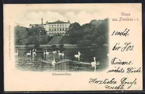 AK Zwickau, Blick zum Schwanenschloss um 1900