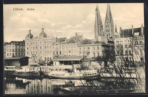 AK Lübeck, Hafen mit Kirche