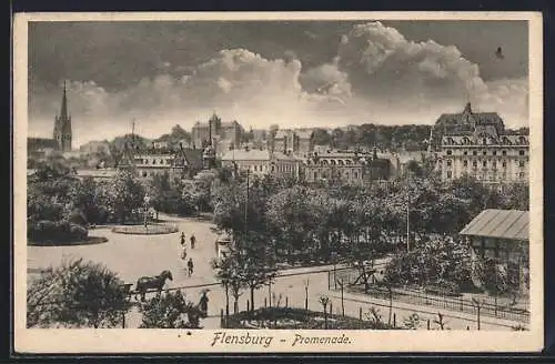 AK Flensburg, Promenade mit Kirche