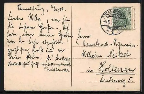 AK Flensburg, Promenade mit Kirche