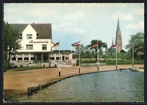 AK Schleswig, Hotel Strandhalle mit Kirche