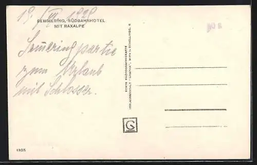 AK Semmering, Südbahnhotel mit Raxalpe