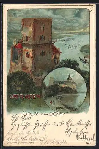 Lithographie Persenbeug a.d. Donau, Burg Greifenstein