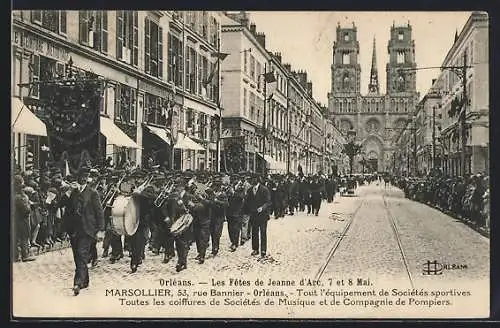 AK Orléans, Les Fetes de Jeanne D`Arc-Toutes les coiffures de Sociétés de Musique et de Compagnie de Pompiers, Feuerwehr