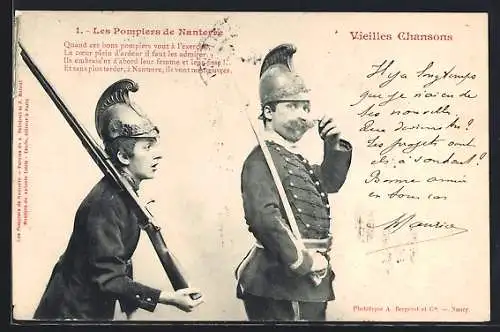 AK Nanterre, Les Pompiers, zwei Personen in Uniformen der Feuerwehr