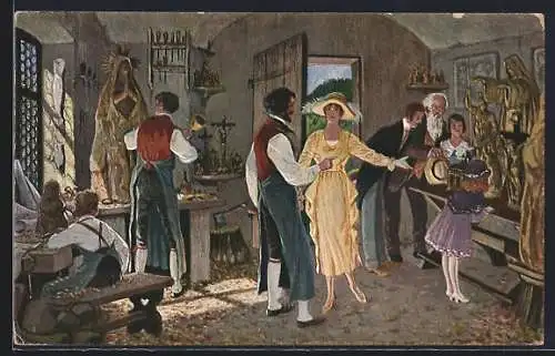 Künstler-AK Leben und Treiben im Schwarzwald, Holzschnitzer