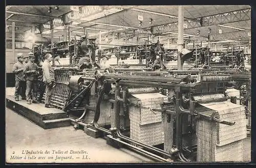 AK L`Industrie des Tulles et Dentelles. Métier à tulle avec son Jacquard, Fabrikarbeiter