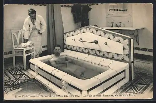 AK Chatel-Guyon, Etablissement Thermal, Mann in der Wanne, Badekultur
