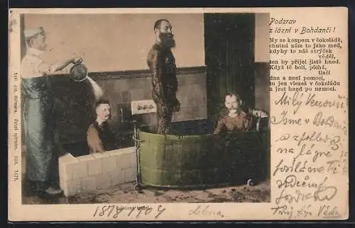 AK Männer bei der Behandlung im Moorbad, Badekultur