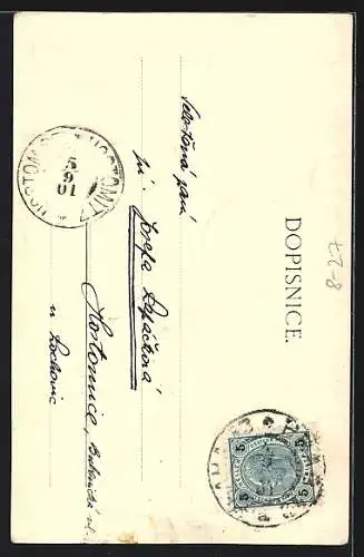 Künstler-AK Mann an der Theke einer Fleischerei