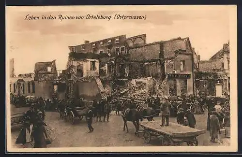 AK Ortelsburg /Ostpreussen, Leben in den Ruinen, Hotel Wittek