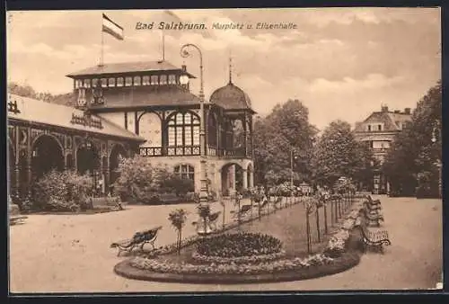 AK Bad Salzbrunn, Kurplatz und Elisenhalle