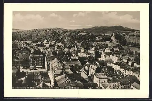 Foto-AK Waldenburg /Schlesien, Teilansicht mit Schillerhöh und Vogelkoppe