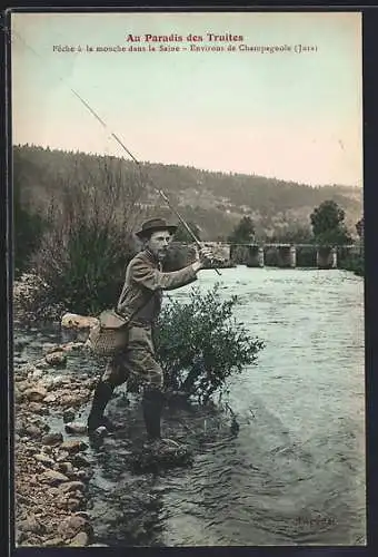 AK Champagnole /Jura, Mann beim Angeln in der Seine