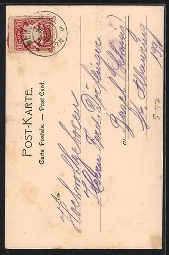 AK Münchner Kindl mit einem Lamm, Ostergruss