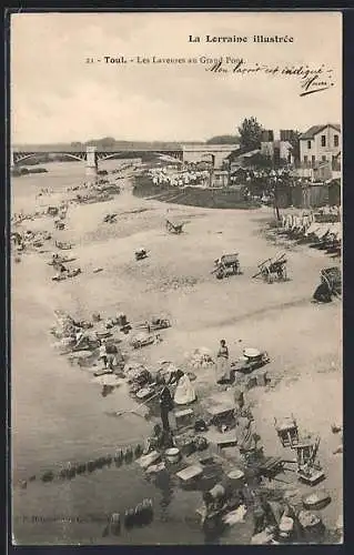 AK Toul, La Lorraine illustrée, Les Laveuses au Grand Pont, Waschfrauen am Ufer