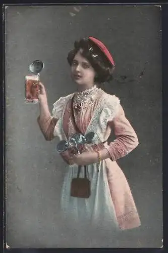 AK Wirtin mit Bierkrügen, Gastronomie