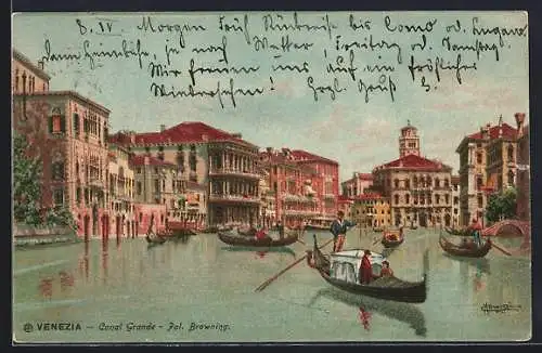 AK Venezia, Canal Grande, Pal. Browning, Gondeln