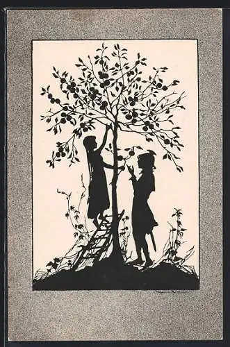 Künstler-AK Einäuglein, Zweiäuglein, Dreiäuglein, Scherenschnittpostkarten