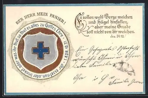 AK Es sollen wohl..., Sinnspruch, Wappen mit blauem Kreuz