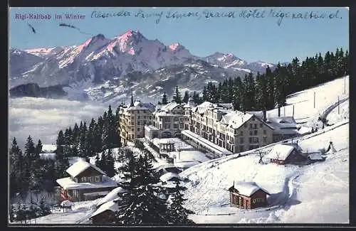 AK Rigi-Kaltbad, Panorama mit Hotel im Schnee