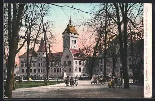 AK Zürich, Landesmuseum und Platzpromenade