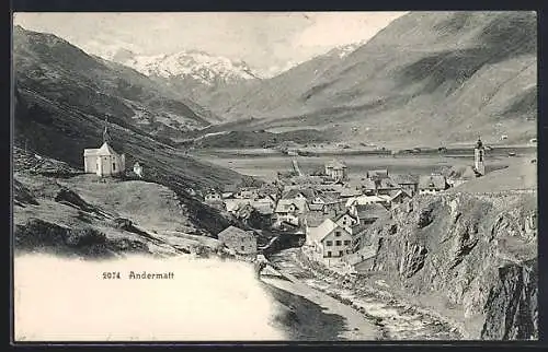 AK Andermatt, Teilansicht mit Kirche