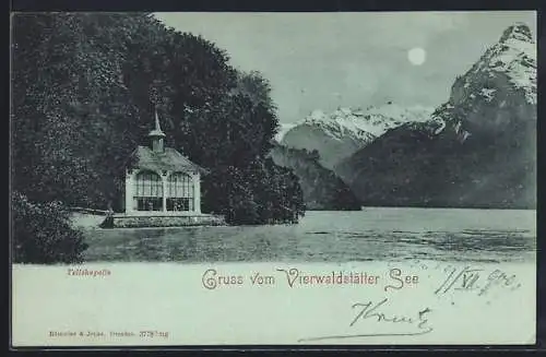 Mondschein-AK Sisikon /Vierwaldstätter See, Tellskapelle