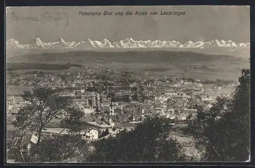 AK Leubringen, Biel und die Alpen vom Ort aus gesehen