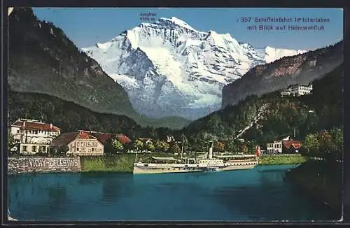 AK Interlaken, Schiffeinfahrt mit Blick auf Heimwehfluh, Jungfrau