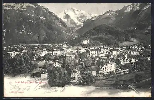AK Interlaken, Teilansicht mit Jungfrau