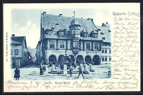 AK Goslar, Kinder vor dem Restaurant Kaiserworth