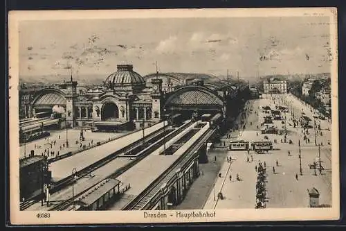 AK Dresden, Hauptbahnhof aus der Vogelschau