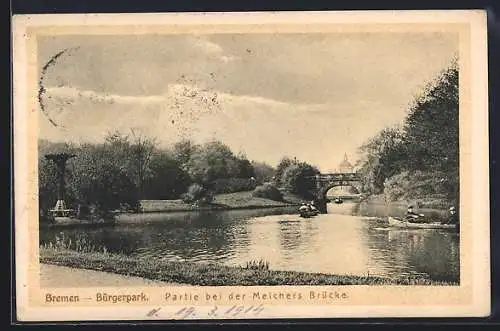 AK Bremen, Partie bei der Melchers Brücke im Bürgerpark